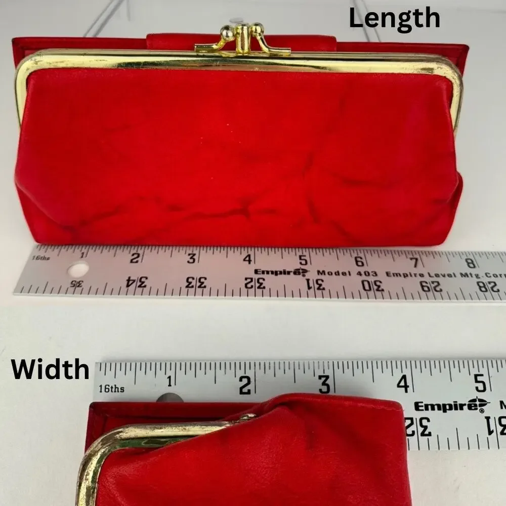 Vintage Buxton Red Top Grain CowHide Leather Classic Fold Coin Pouch‎ Wallet